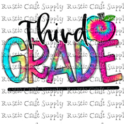 RCS Transfer 1631 - Third Grade Tie Dye with Outline with Apple