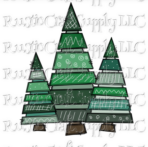 RCS Transfer 032 - Whimsical Green Christmas Trees