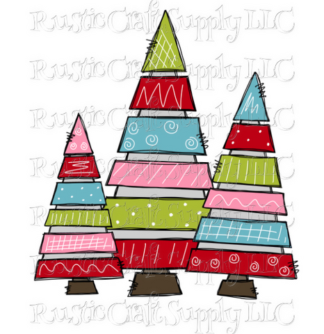 RCS Transfer 109 - Whimsical Christmas Trees Multicolor